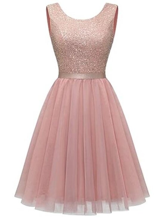 Other - Sequin Dress Vintage A Line Wedding Formal Swing Tulle Dress Tulle Sequin Blush